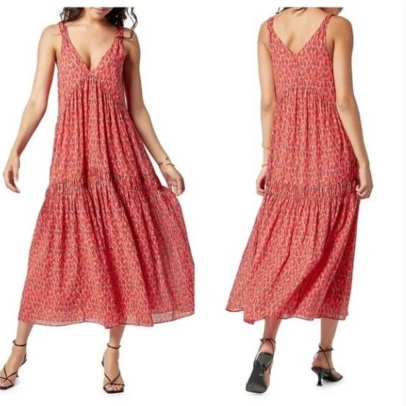 Joie Red Bondi Tiered Maxi Dress Tea Rose Size XXL 100% cotton red pink - Picture 1 of 5